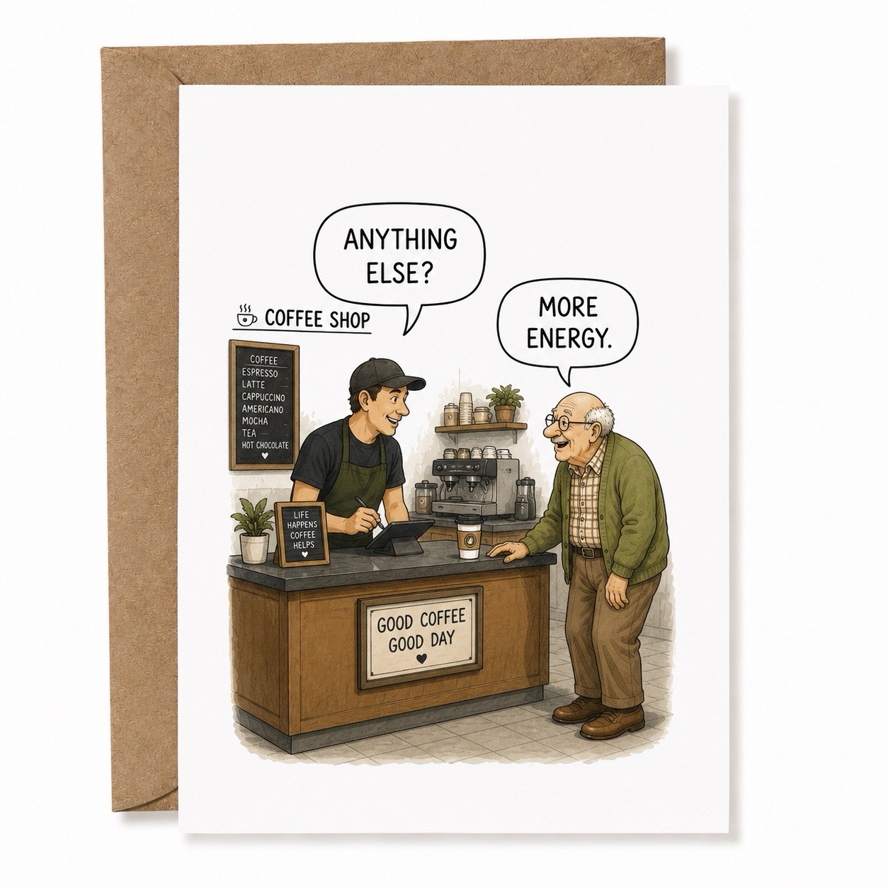 Funny Birthday Card Coffee Lover Old Age Humor for Him Her Blank Inside