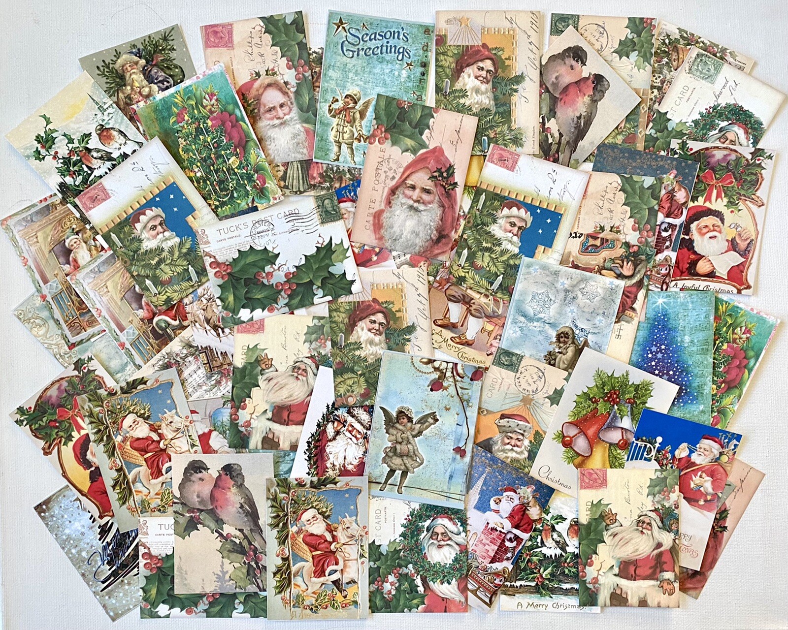 Christmas Card Prints Lot Of 50+ Vintage Xmas Cards Tags Christmas Decor #CL50