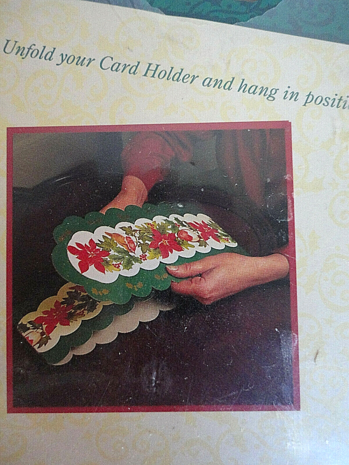 Card Display Holder 43″ L Christmas Green Red Cream Gold Holds 30 Cards NIP