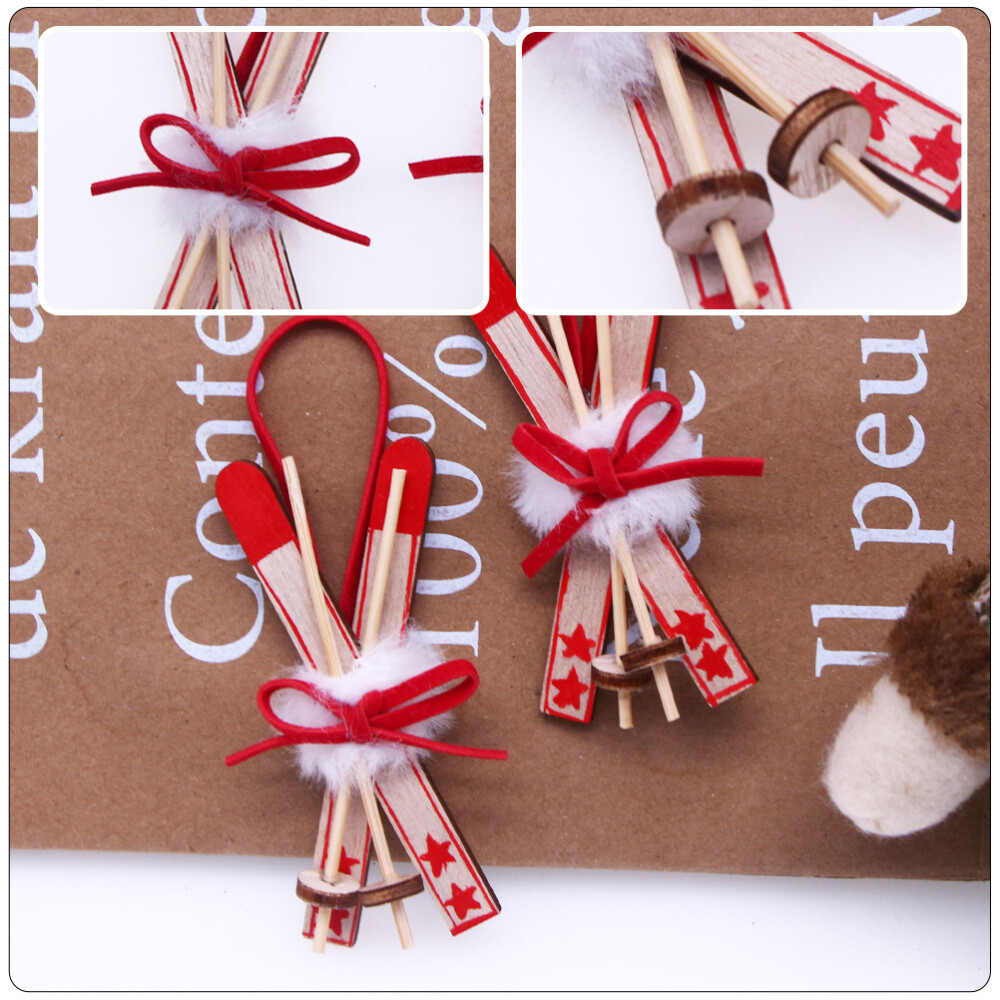 2pcs Miniature Wooden Christmas Tree Hanging Sleigh Christmas Tree Ornaments