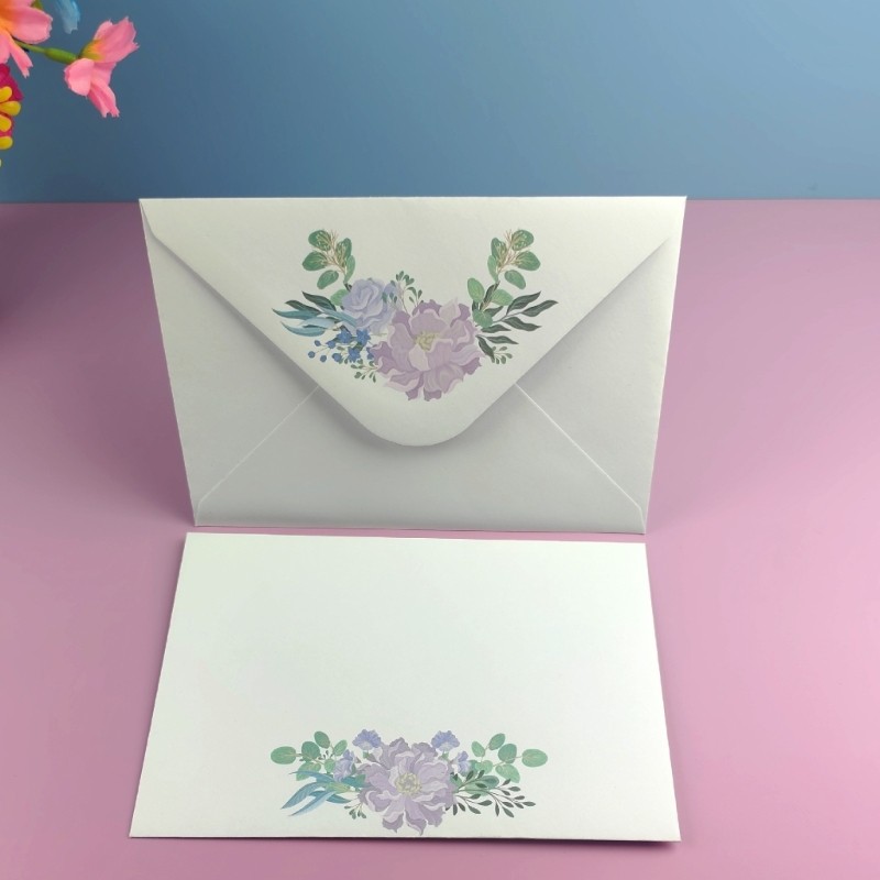 100 Pieces White Floral Pattern Envelopes High Quality Paper for Special