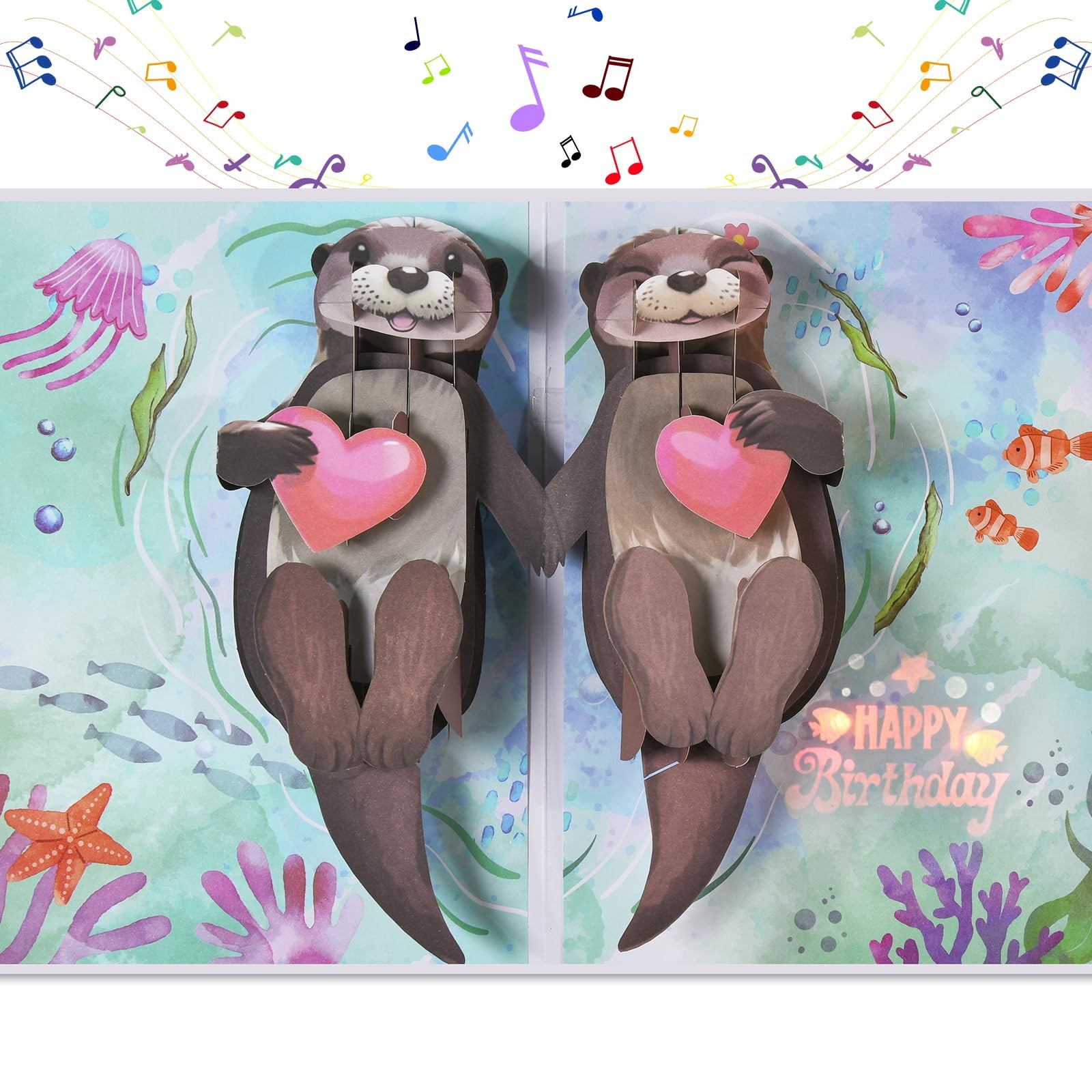 Otter Birthday Cards, 3D Pop Up Cute Musical Birthday Card for Wife Husband
