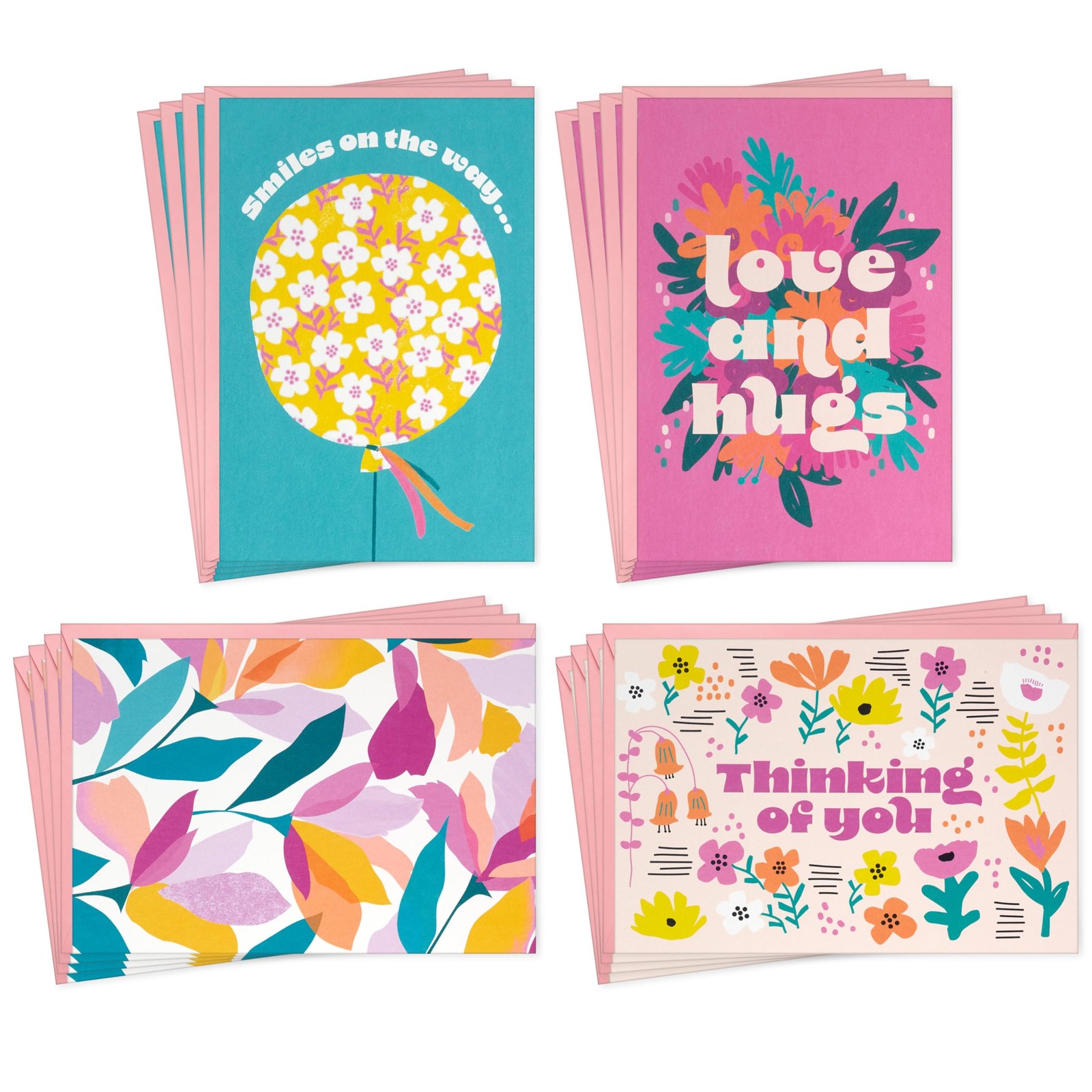 Get Well Thinking of You Cards Assortment 16 Modern Floral Pink Teal Yellow