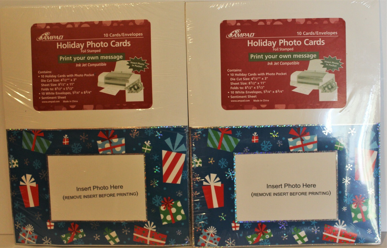 AMPAD 20 HOLIDAY Foil Stamped PERSONALIZED PHOTO CARDS & ENVELOPES 2 Packages