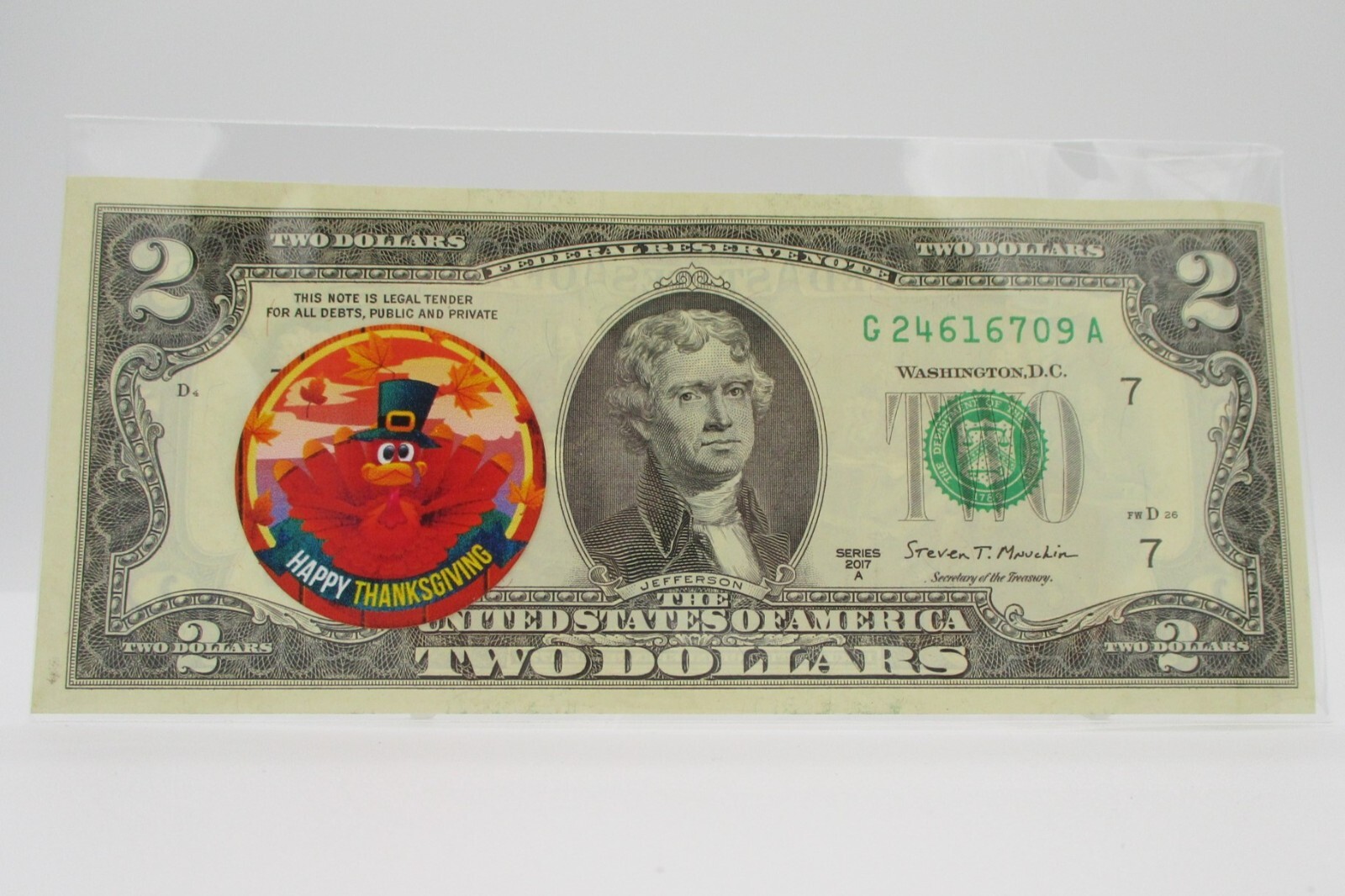 Happy Thanksgiving $2 Bill Uncirculated Genuine US Currency Collectable Keepsake
