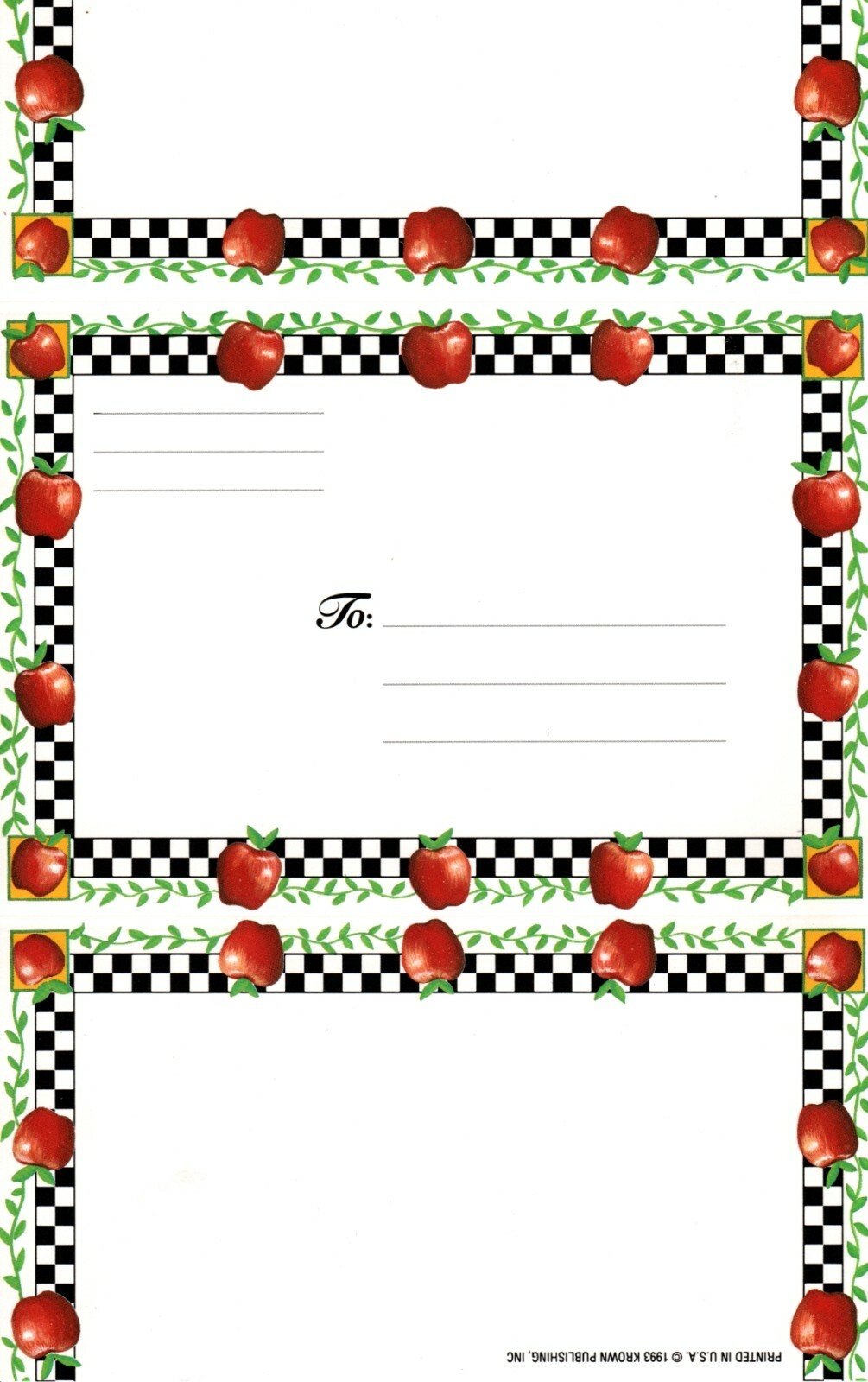 Vintage Classic Red Apple Apples & Black Check Blank Postalette – Set of 14
