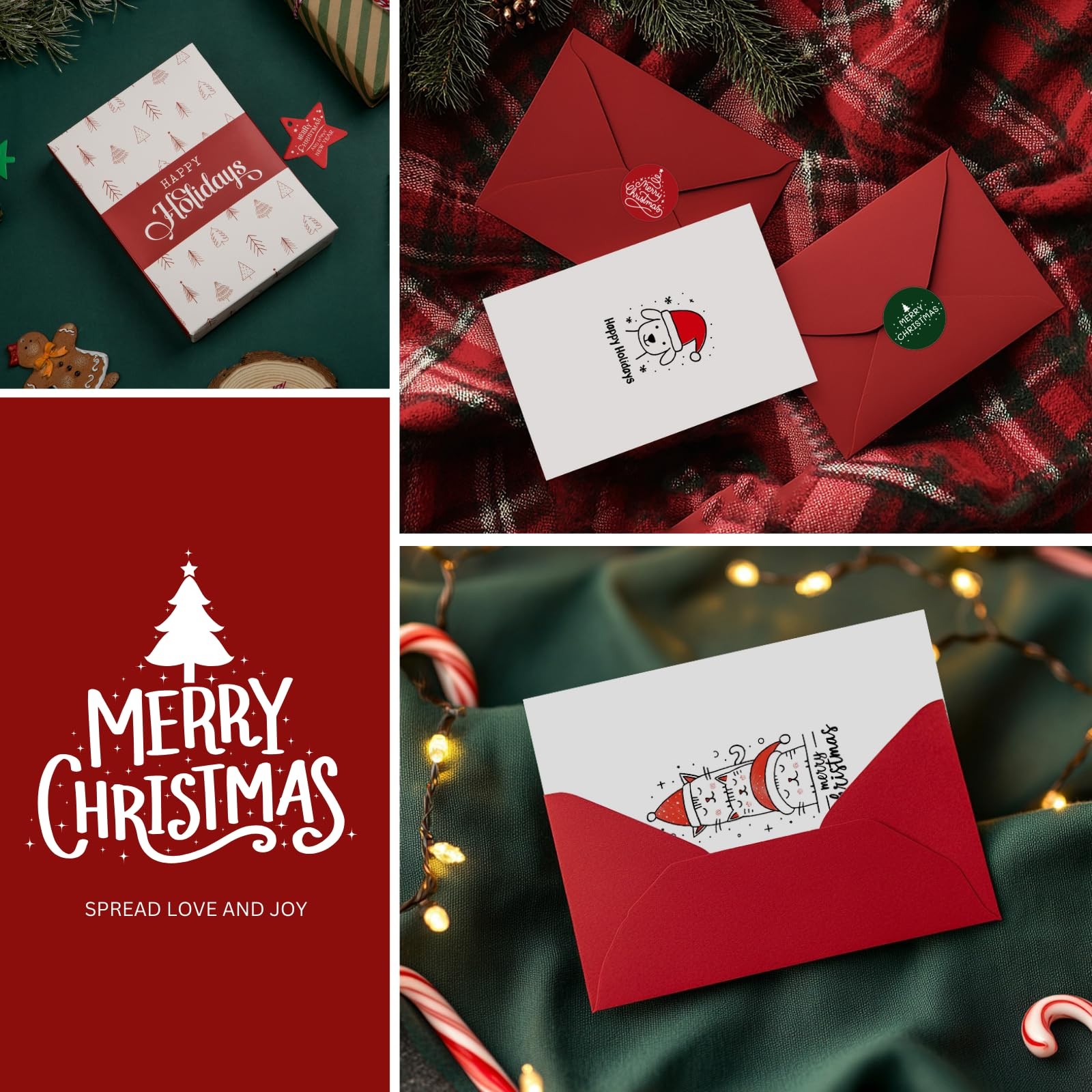 Merry Christmas Cards with Envelopes (Assorted Animal Designs) 4×6 Inches Bulk