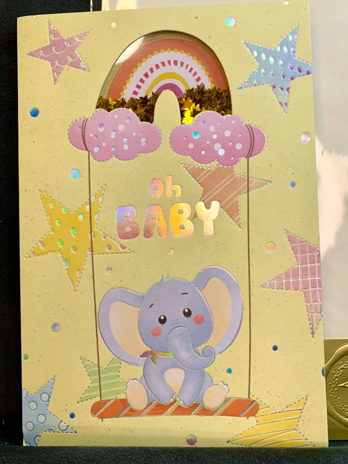 Welcome Baby Card! Baby Shower Shaker Card New Sweet Baby Elephant