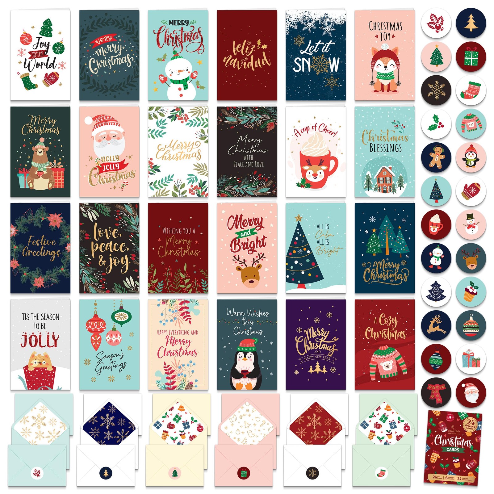 Decorably 24 Pack Foiled & Glittery 6x4in Box of 6×4 inches, Christmas