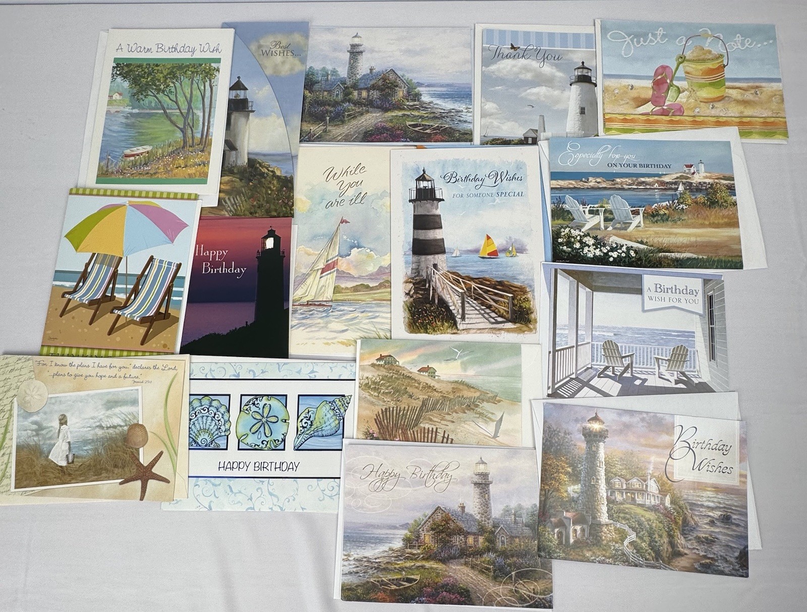 Nautical Lighthouse Beach Greeting Cards (17) Birthday Thank You Get Well NOS