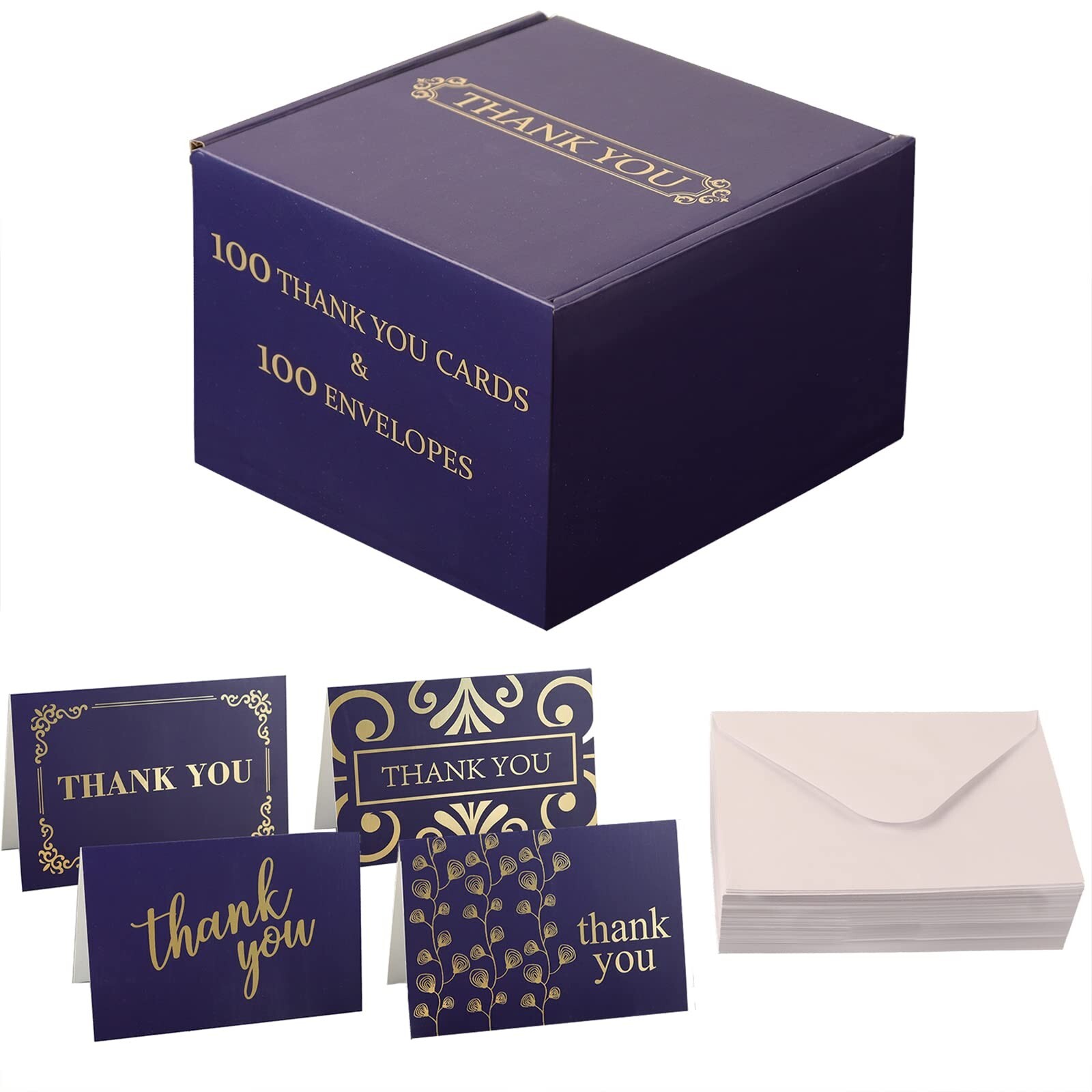 100 Pack Blue Thank You Cards & 100 Pack White Envelopes 4.25 x 6.25 inches E…
