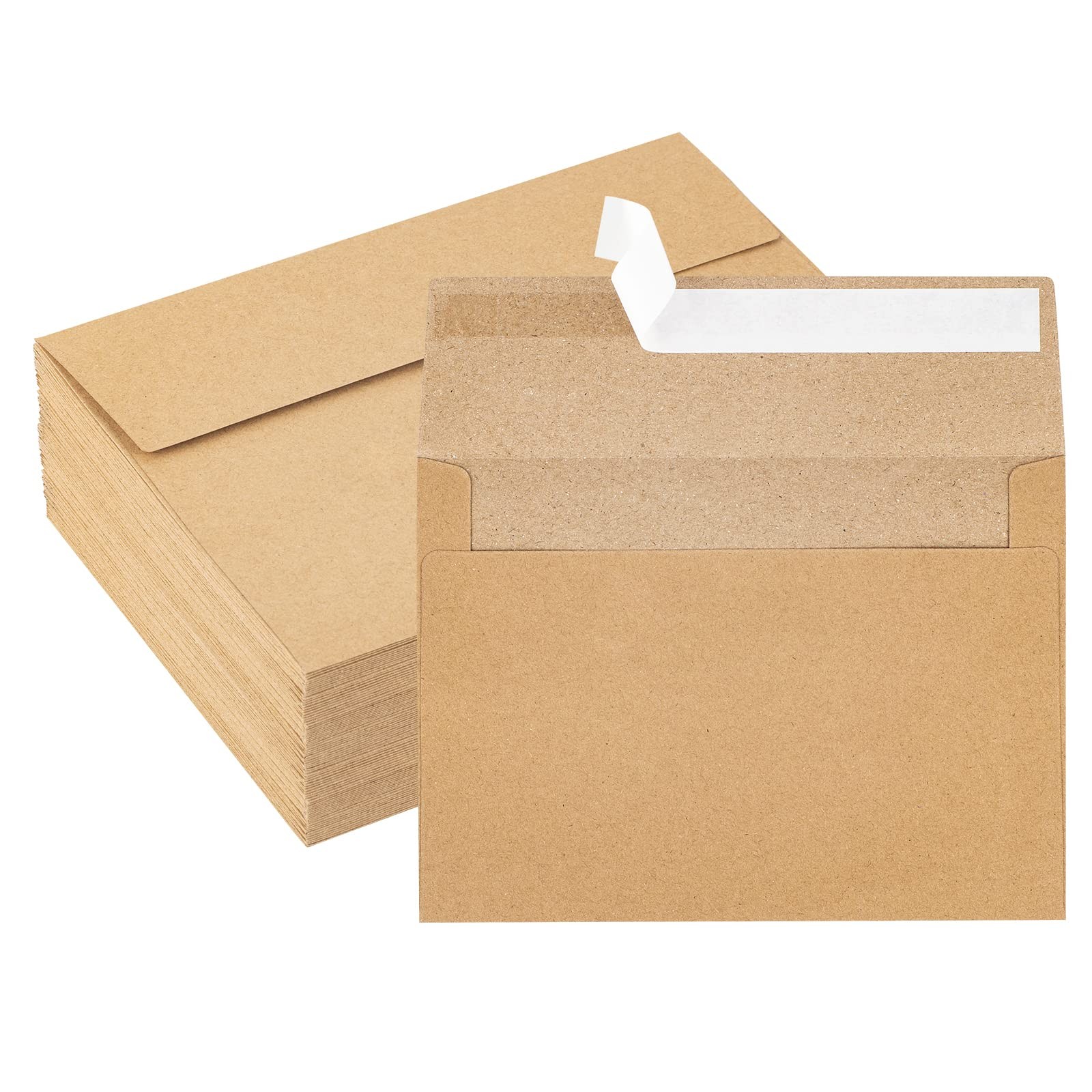 Kraft Paper Envelopes, 50 Pack, 5 x 7 Inch, Brown A7 Envelopes, Self-Seal Card