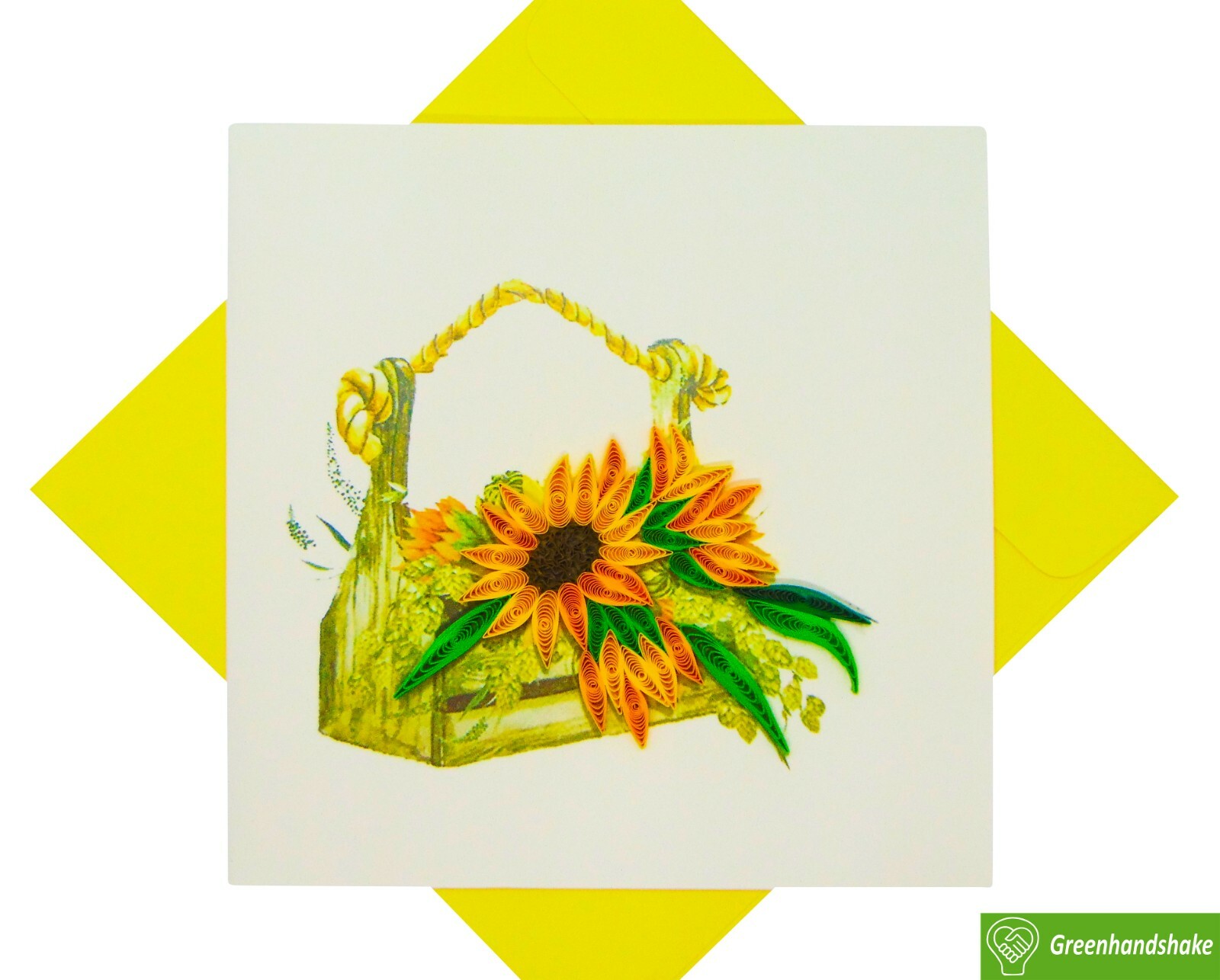 Basket with sunflowers Quilling Greeting Card – Unique Dedicated Handmade Art