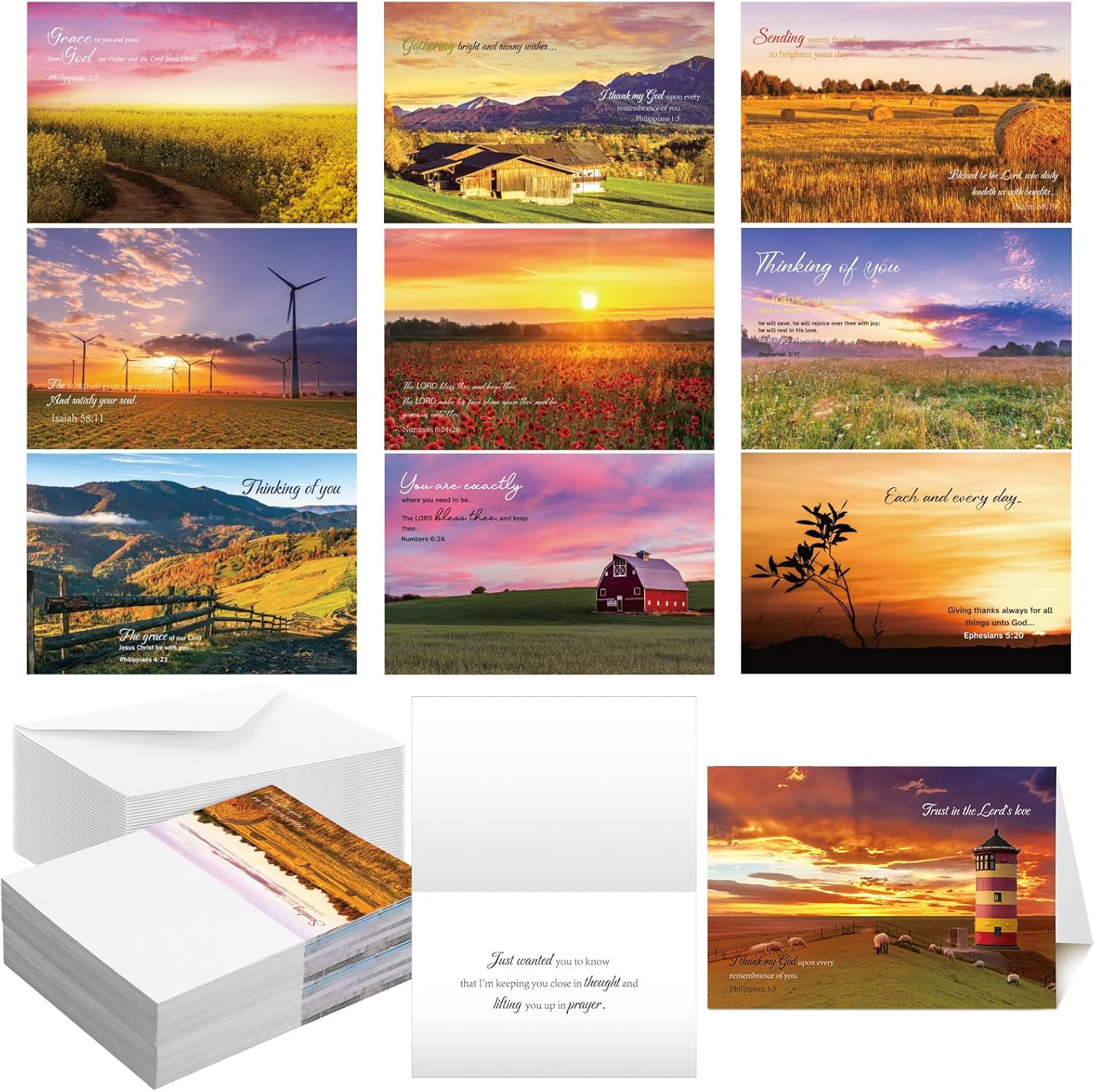 50 Pack Religious Thinking of You Cards with Envelopes Bulk Christian Inspiratio