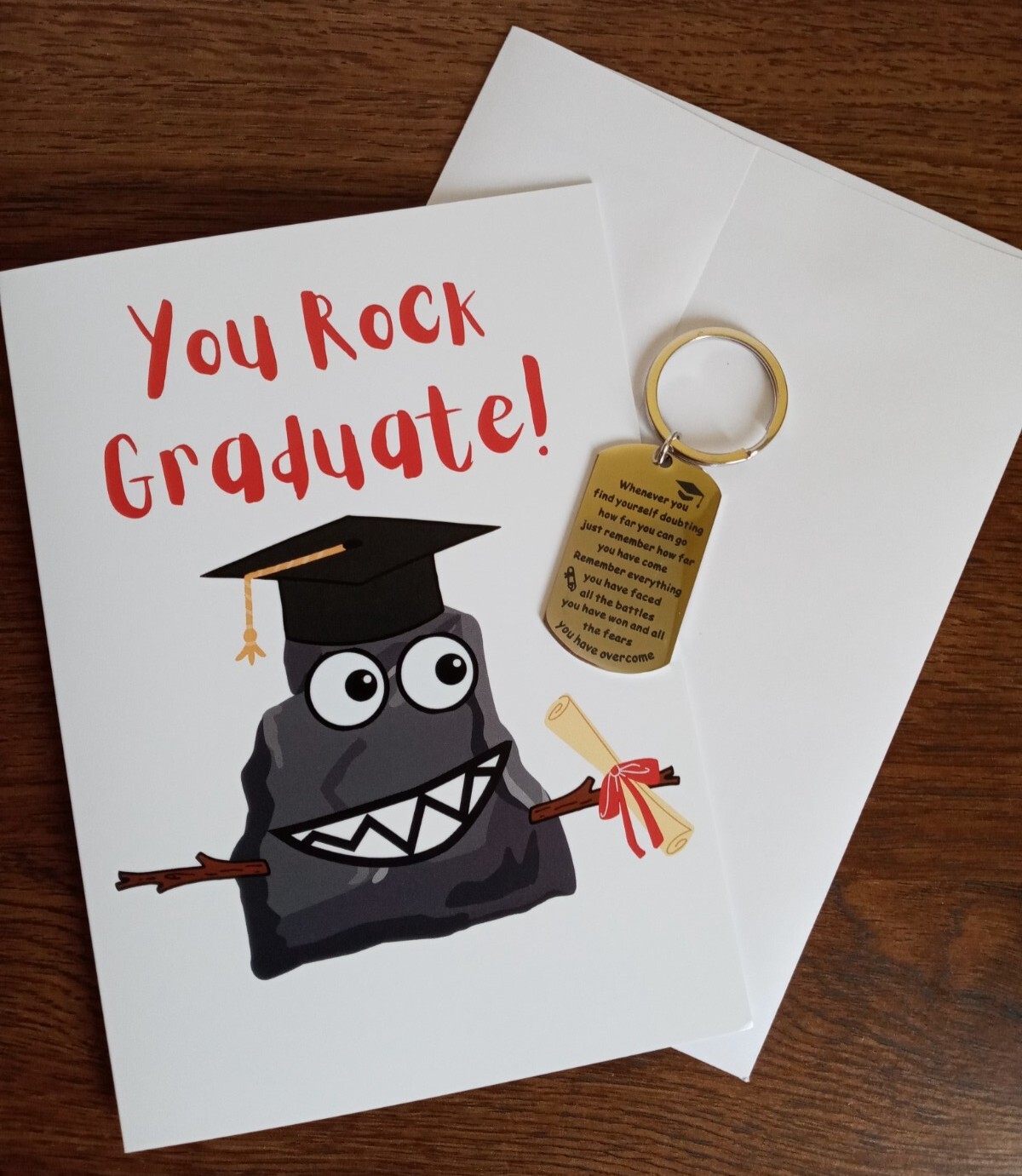 Graduation card + keychain gift, for high school and college, for him and her