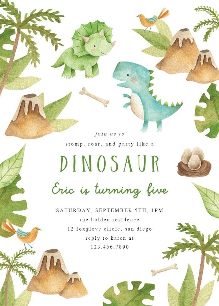 Digital Dinosaur Dino Birthday Party Invitation Personalized Texts 4