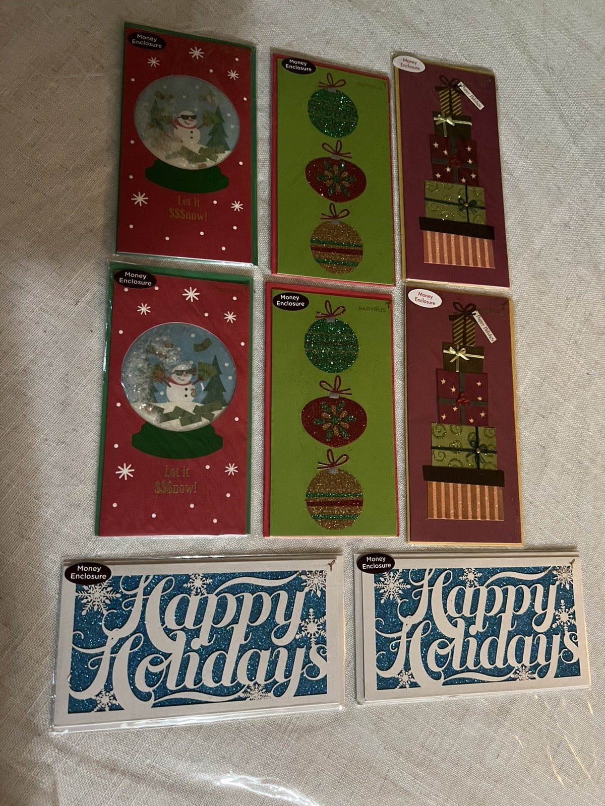 PAPYRUS Lot Of 8 Christmas Holiday Cards Money Enclosure Embellished Pretty