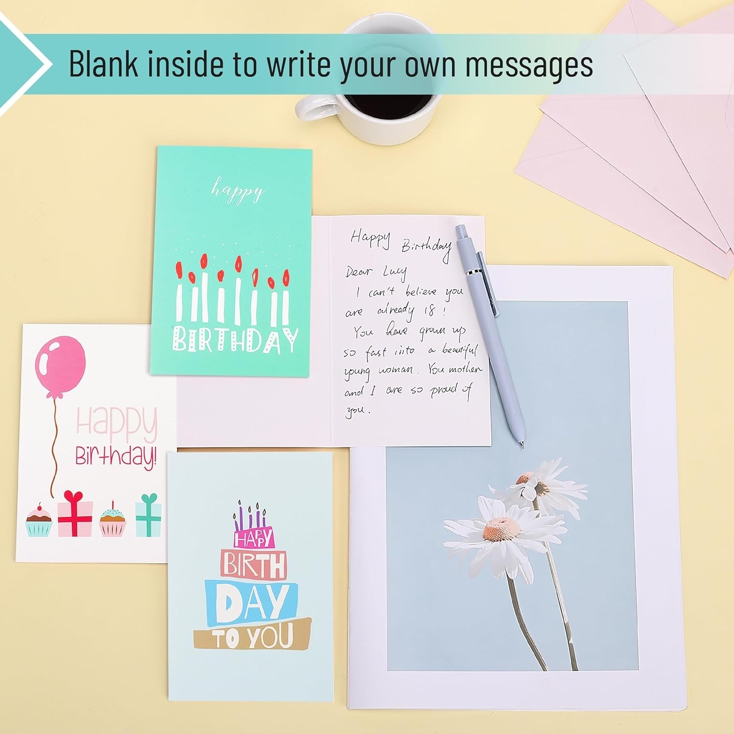 Mr. Pen Assorted Color Birthday Cards, 20 Pack, 4 x 6 Inches, Blank Inside, Incl