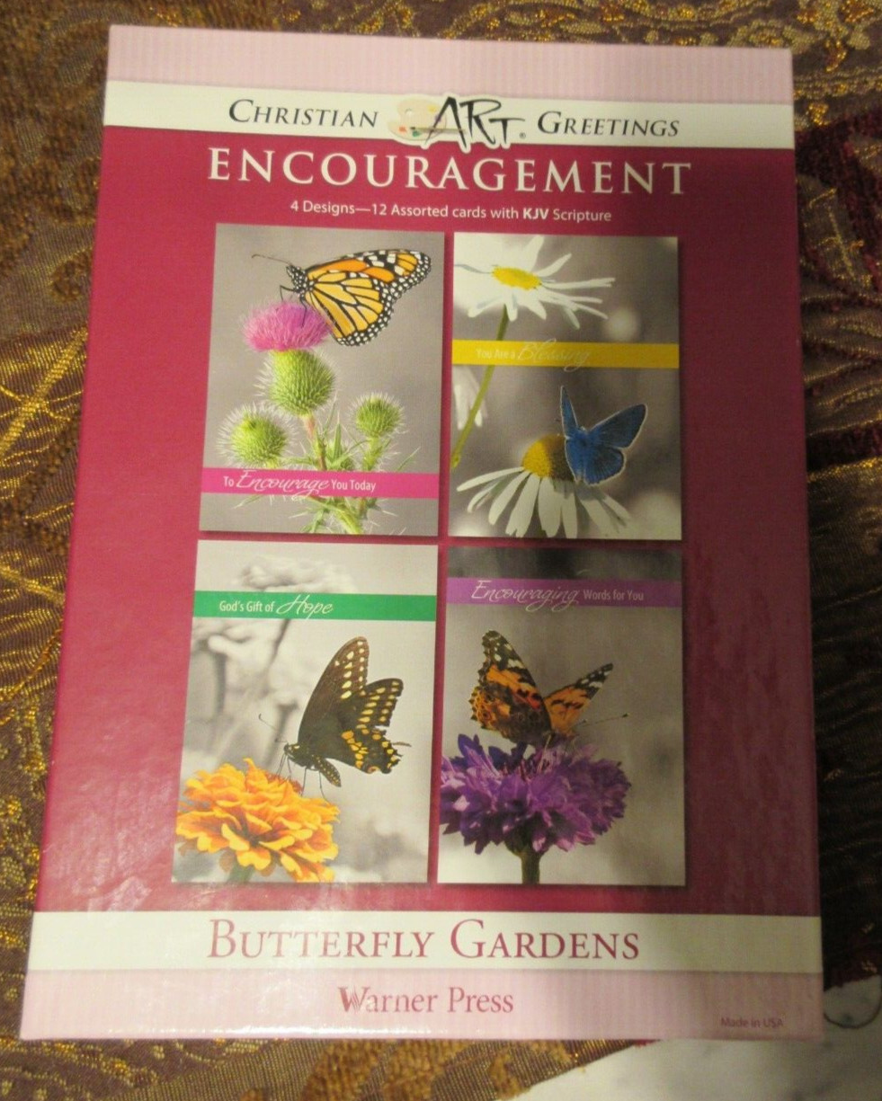 Christian Greetings Encouragement KJV Scripture Butterfly Gardens 11 Cards 4 De